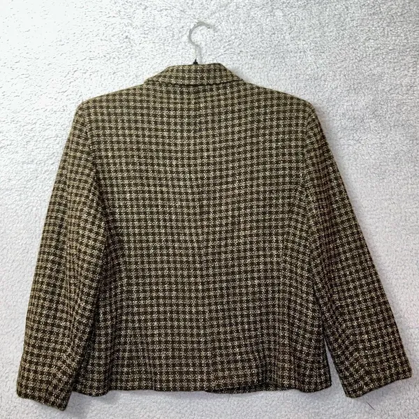 Jones New York Blazer Womens 12 Green Wool Silk‎ Blend Plaid Jacket Career Work - Image 4