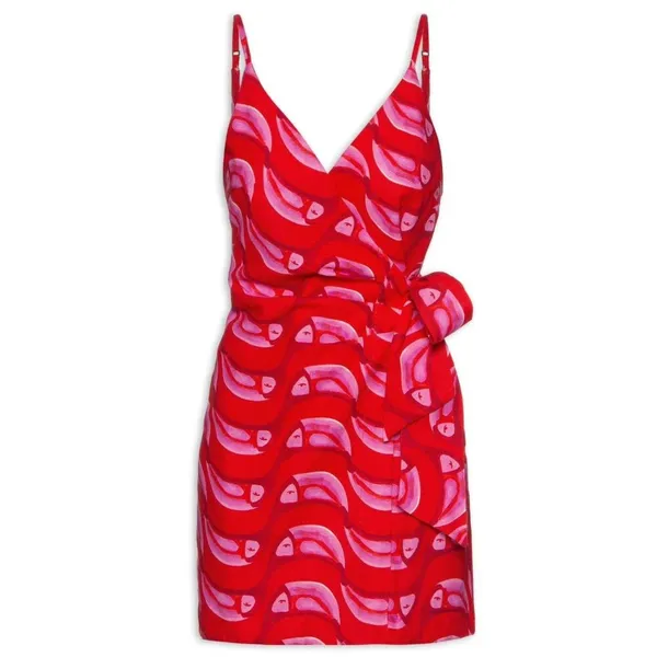 NWT Farm Rio Linen blend Copabanana Wrap Mini Dress Red Pink Size M - Image 5