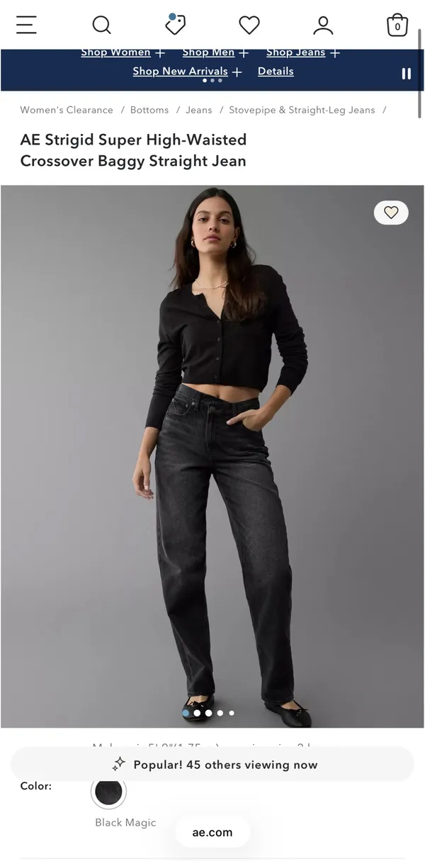 American Eagle Super High-Waisted Crossover Baggy Straight Black Jeans - Image 5