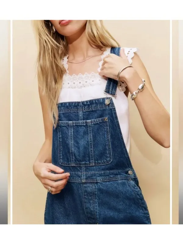 New Reformation M Arlo Denim Overalls Clearly Relaxed Fit Medium Regular - Image 4