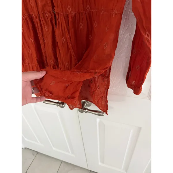 Free People Pilcro Anthropologie Rust Orange Tiered Tunic Blouse Embroidered Boho Cotton - Image 8