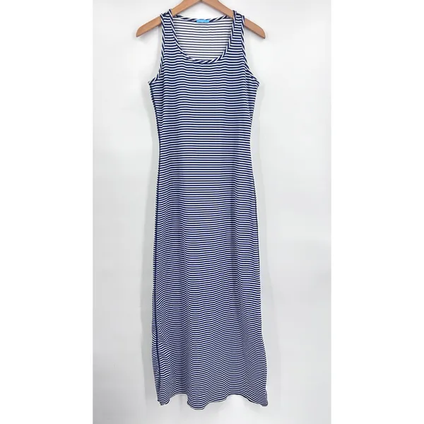 J McLaughlin Dress Women's‎ Maxi Casual Travel Striped Stretch Blue White Small - Image 4