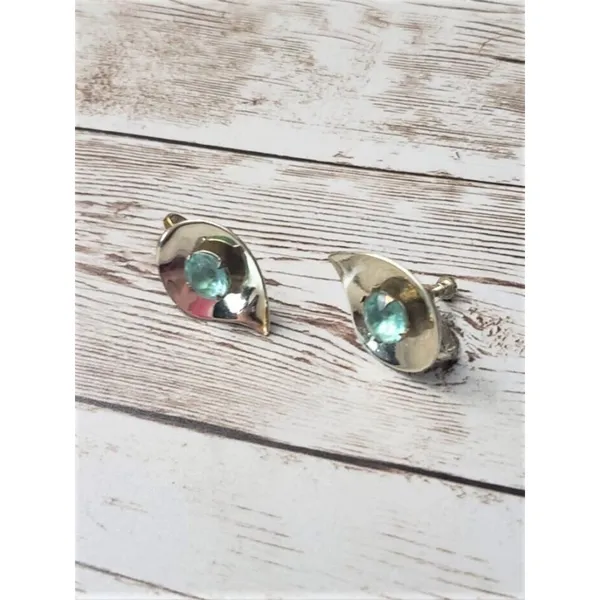 Vintage Screw On Earrings - Teardrop Shape with Turquoise Tone Gem - Image 2