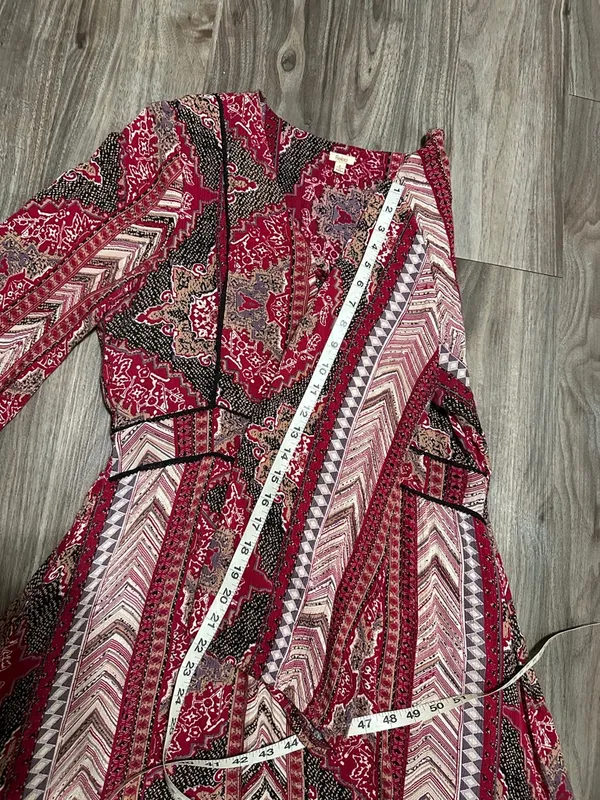 Reba Red & Brown Boho Tie-Front Long-Sleeve Midi Dress - Image 14