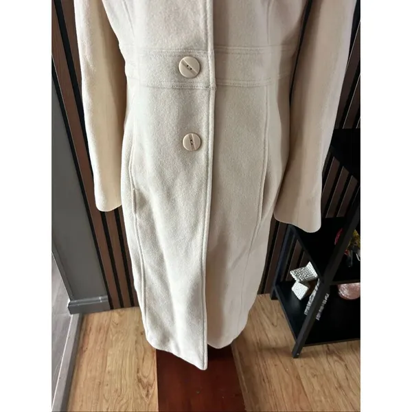 Kenneth Cole reaction cream colored military style wool coat size 6 pea coat - Image 2