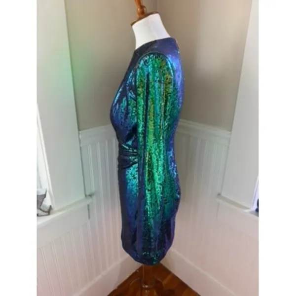 House of CB Cristobal Iridescent Sequin Mini Dress Green Blue Medium - Image 9