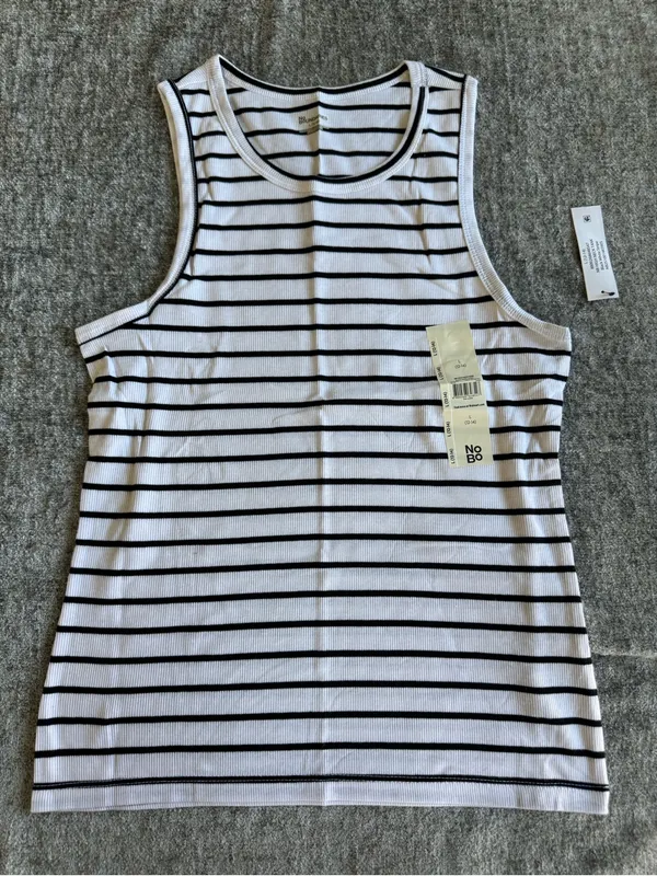 No Boundaries White and Black Striped Ribbed Tank - Image 2