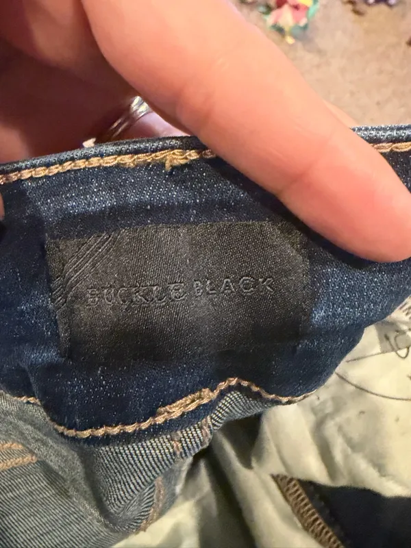 BKE Distressed Dark Blue Flare Jeans - Image 4