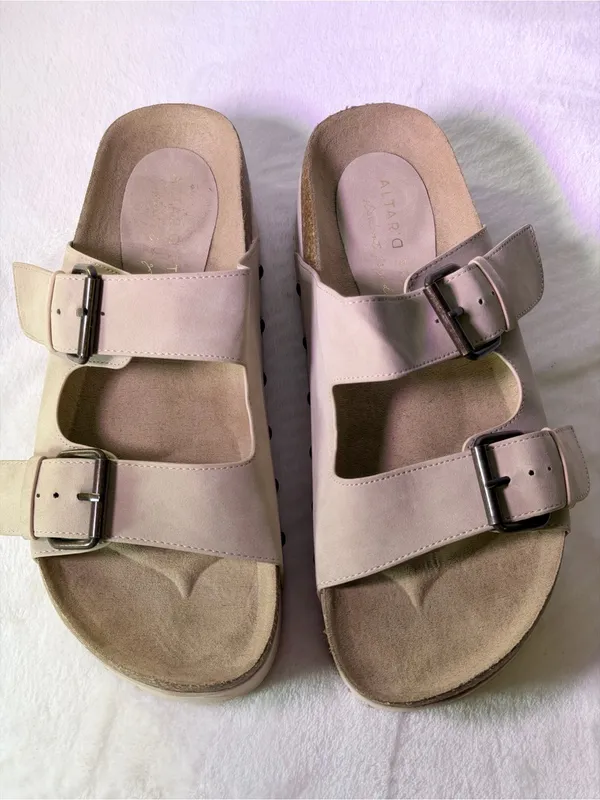 Altar'd State Beige Double-Buckle Platform Slide - Image 4