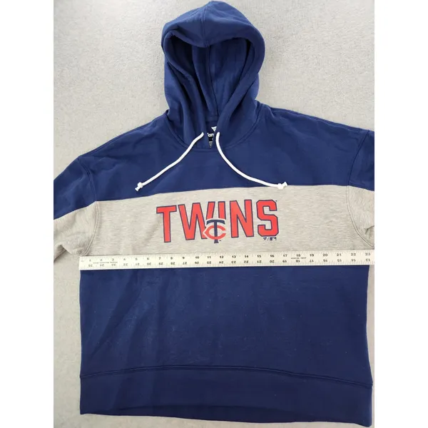 Fanatics Women Minnesota Twins Baseball Navy Stripe Logo Pullover Hoodie Sweatshirt LARGE - Image 6