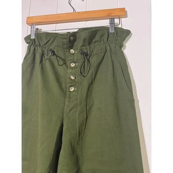 Urban Outfitters XS Olive Green Paperbag Waist Cotton Pants - Image 5