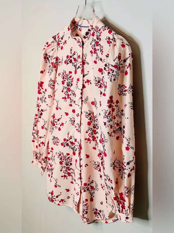 J.Crew Classic-Fit Collarless Puff Sleeve Pink Budding Floral Shirt Blouse NWT - Image 5