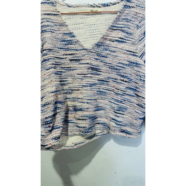 MADEWELL Blue White V- Neck Long Sleeve Cotton Sweater size Extra Large - Image 5