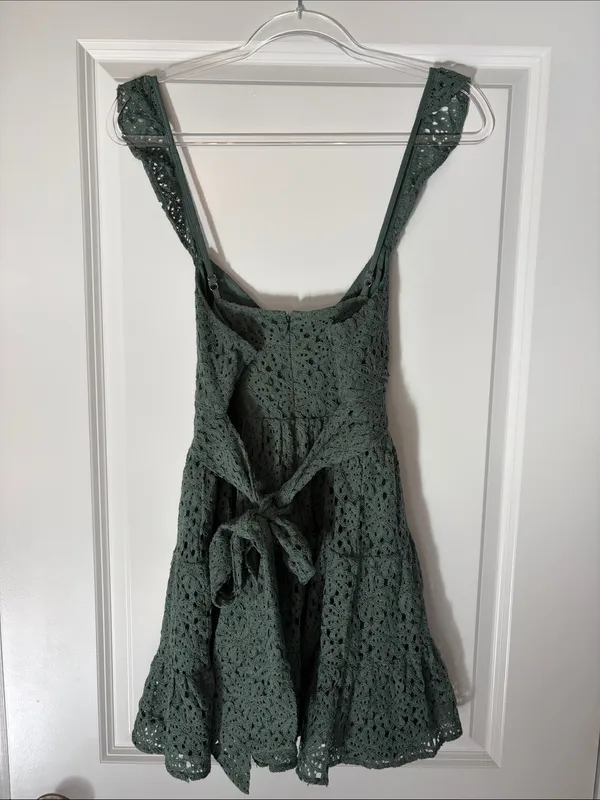 NWT Altar'd State Sage Green Crochet Fit & Flare Mini Dress Size S - Image 7