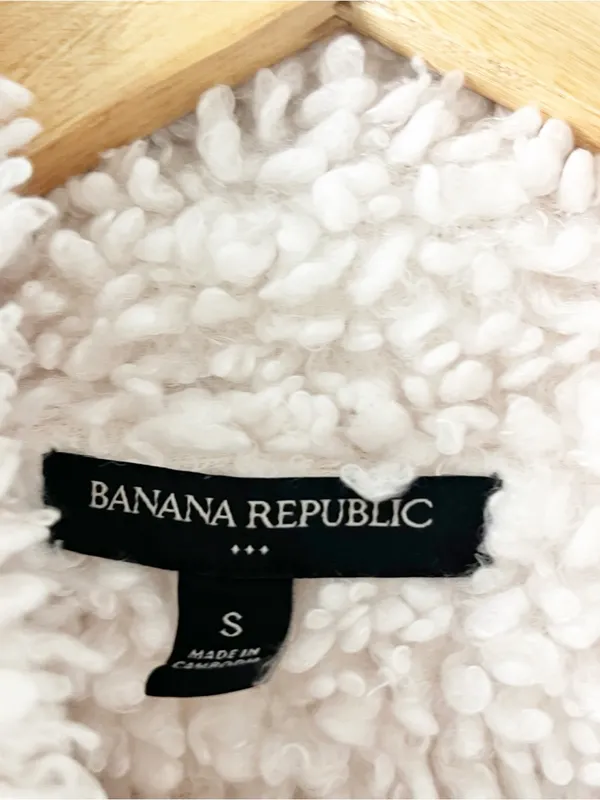 Banana Republic Ivory Sherpa Zip Up Fleece Jacket Teddy Coat - Image 3
