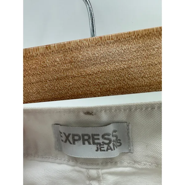 Express Shorts Women‎ 6 White Denim Cotton Blend Rolled Cuff Pockets - Image 5