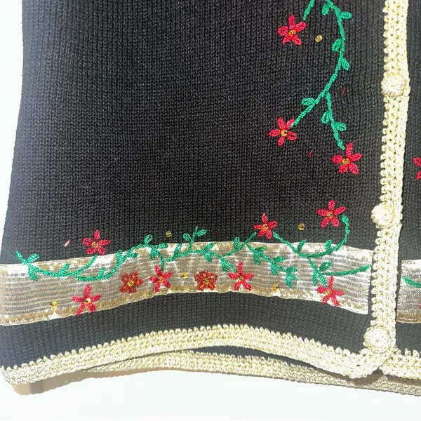 Women’s ugly Christmas sweater vest Embroidered Beaded Poinsettias Large - Image 3