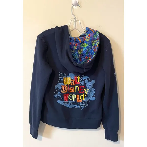 Walt Disney World Park Embroidered Graphic Hoodie Sweatshirt Navy Blue Medium - Image 2