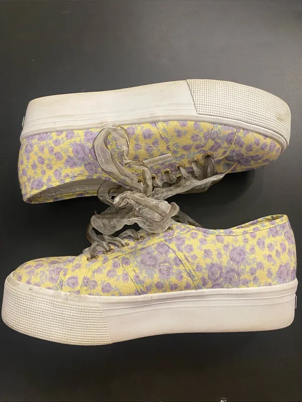 Superga x LoveShackFancy 2790 Platform Sneakers Yellow Purple Floral Lace 40 (9) - Image 7