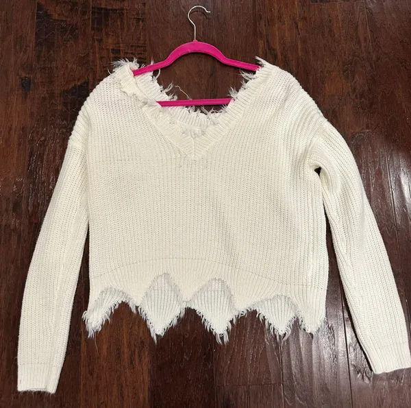 Frayed Edge Cream Sweater  - Image 2