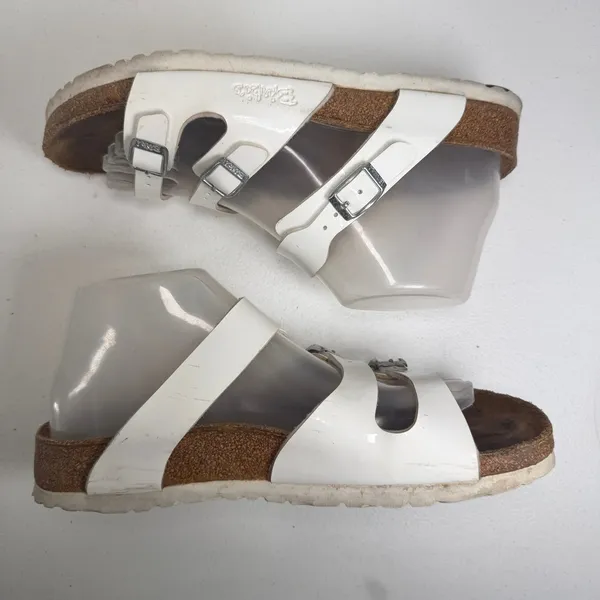 Birkenstock Birki's 39 L8 Sandals Florida Birko-Flor White Patent Triple Strap Slide Germany - Image 4