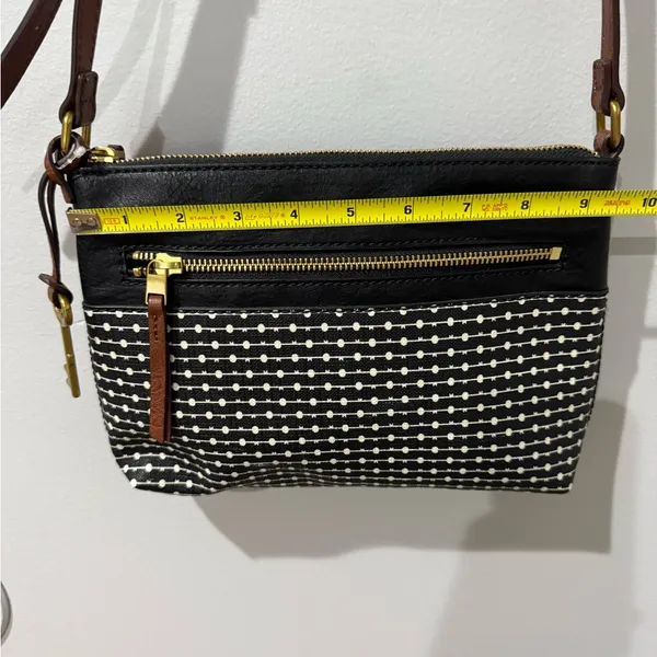 Fossil Fiona Striped Crossbody Bag Purse Handbag Black White Brown‎ With Key N - Image 7
