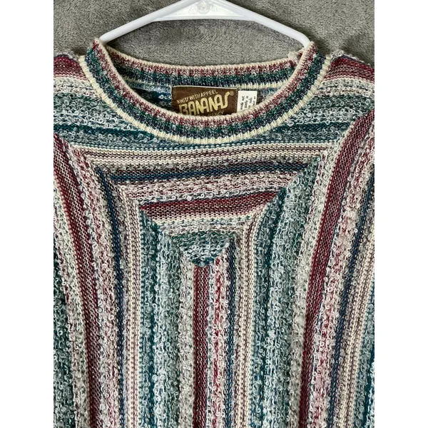 Vintage Multicolor Striped Knit Sweater 70s Boho Retro Folk Hippie Small 80s - Image 2
