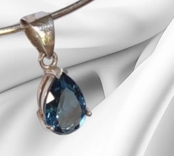 Sterling Silver With Blue Teardrop Blue Topaz Marked 925 - Image 2