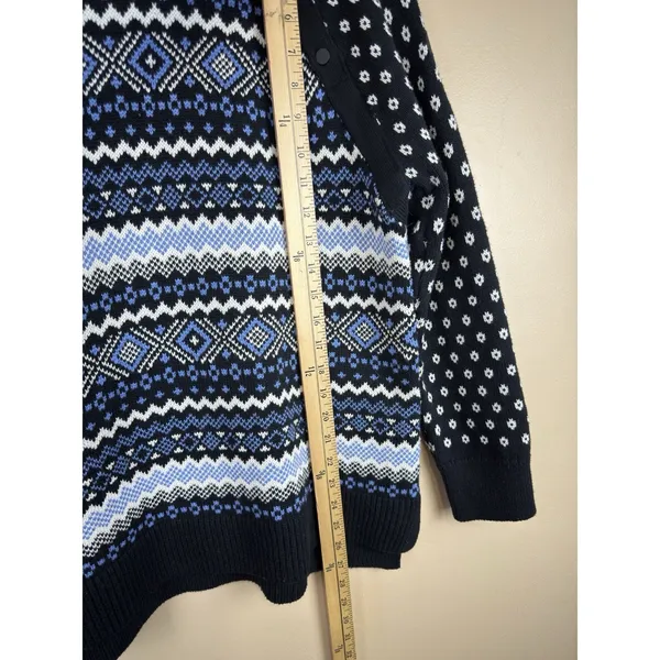 T by Talbots Fair Isle Thermolite Snap Mockneck Sweater Black/Blue Womens M NWOT - Image 10