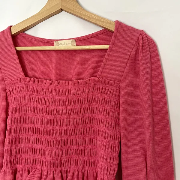 Altar'd State pink boho fairy whimsy cottagecore ruched top puffed sleeves S - Image 2