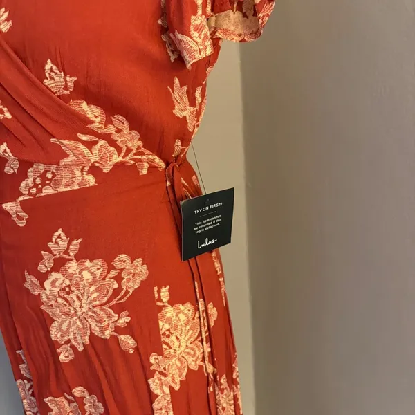Lulus NWT‎ Heart of Marigold Rust Red Floral Print Wrap Long Maxi Dress Small - Image 5