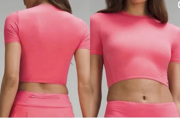 Lululemon Wundermost Ultra-Soft Nulu Crewneck Cropped T-Shirt Glaze Pink XS - Image 2