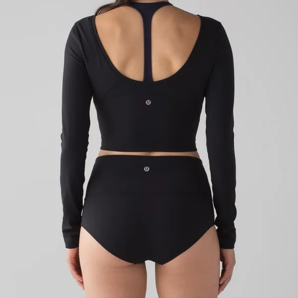 Lululemon Arise Cropped Long Sleeve Black PTP 17" - Image 2