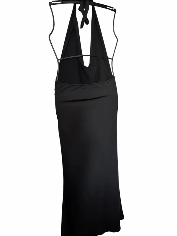 SHEIN Tall Black Cowl Neck Halter Maxi Dress Ruched Size Large - Image 3