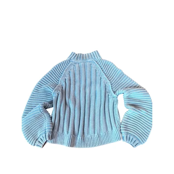 Free People Sweetheart Mock Neck Sweater Light Blue Chunky Knit Balloon Sleeve S - Image 2