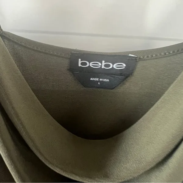 Bebe cowl neck spaghetti maxi strap dress in olive green size L - Image 3