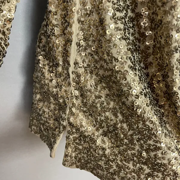 J. Crew Sequin Shirt Boat Neck 3/4 Sleeves Size XS Women Gold Christmas Top - Image 13