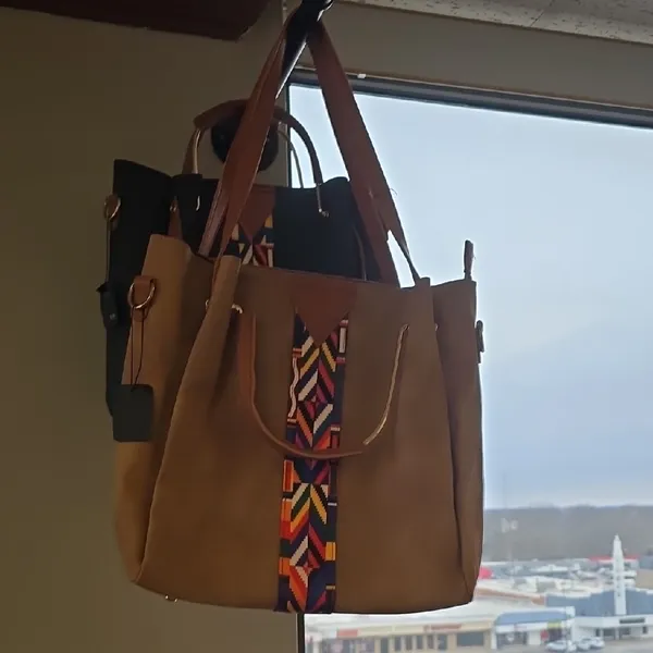 Elegant Tan Tote with Colorful Pattern Brown - Image 5