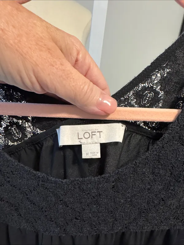 LOFT Black Lace Yoke Long Sleeve Blouse - Image 2
