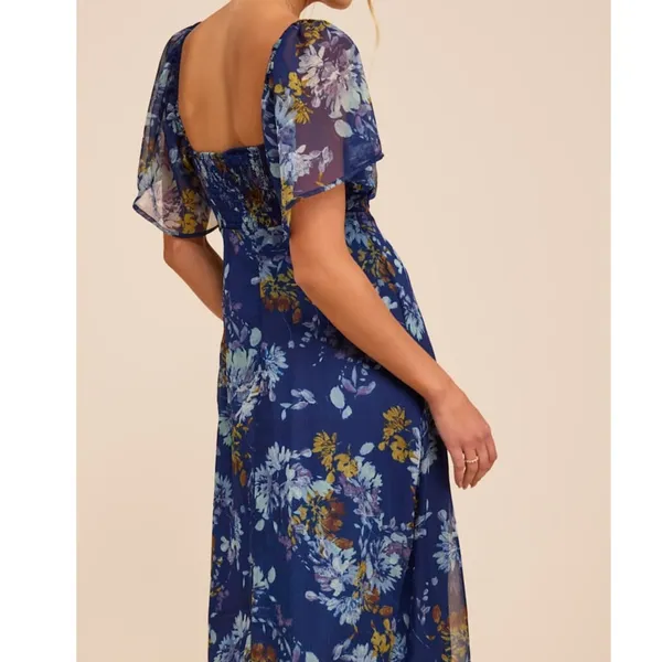 NEW Lulus Valla Navy Blue Sweet Floral Flutter Sleeve A-Line Midi Dress XXL - Image 5