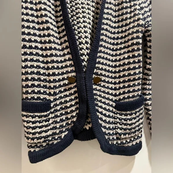 LOFT Navy and Cream Striped Cardigan‎ Size M - Image 6