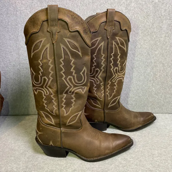 Zara Western Cowboy Boots Women's Size‎ 36 Brown Embroidered Leather Tall EUC - Image 3