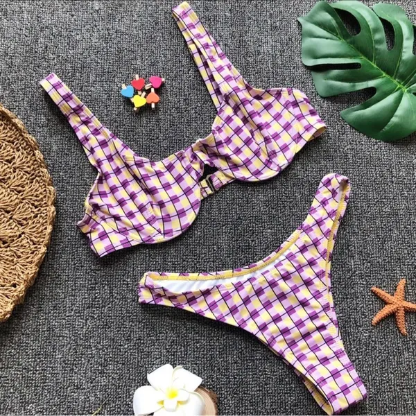 Lydia purple checked cheeky swimsuits Size L - Image 4