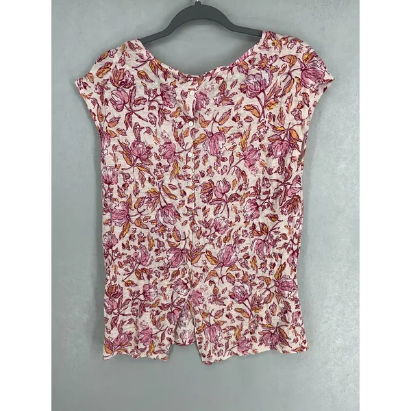 Haute Hippie Style Womens Top Floral Linen Button Back Cap Sleeve Pink Medium - Image 3