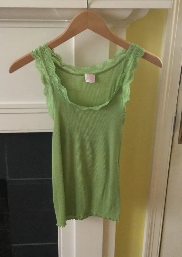 Angels Vintage Y2K Ribbed Lace Green Tank - Sz Medium - Image 3