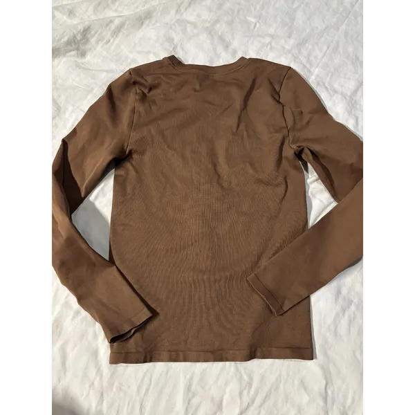 OQQ Brown Long Sleeve Seamless Ribbed Fitted Crew Neck Top Size S - Image 2