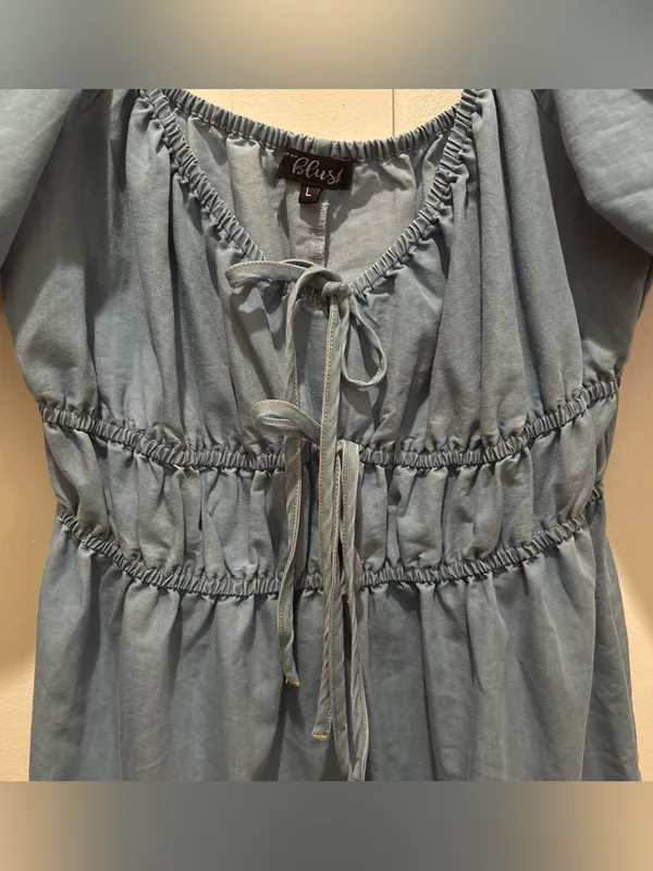 Hint of Blush Tiered Denim Midi Dress Sz L - Image 3