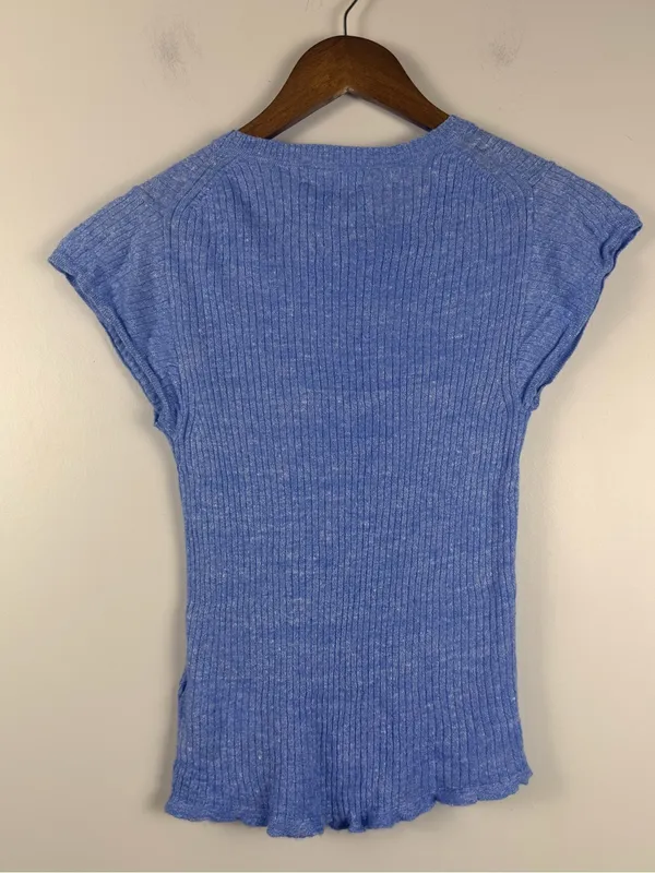 J. Crew blue Cap-sleeve crewneck sweater T-shirt in merino-linen blend size S - Image 4
