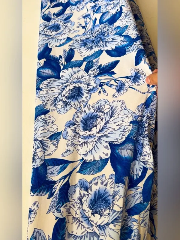 Veronica M Blue White Floral High Rise Flare Pants Bell Bottom Yoga Stretch - Image 7