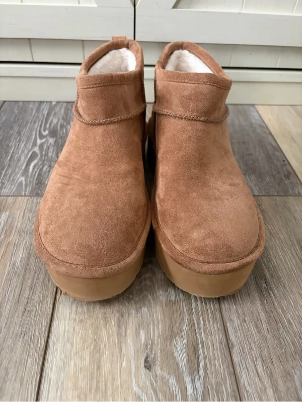 Madden Girl Embrace Suede Slip-On Platform Chestnut Mini Ankle Boots - Image 2